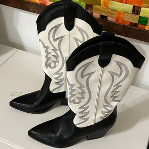 Elegant Black and White Heeled Boots